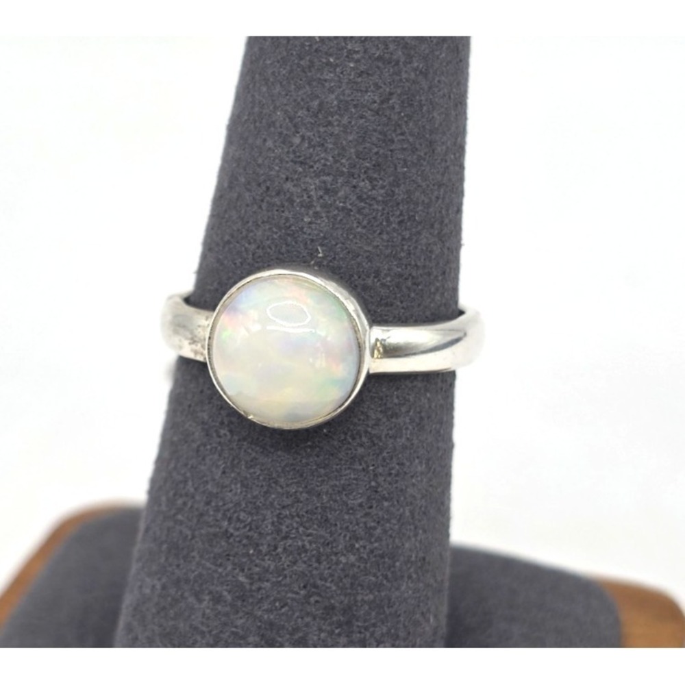 Genuine‎ Opal 8.7 mm Round Ring Size 8 Sterling Silver 925 Handmade NWT